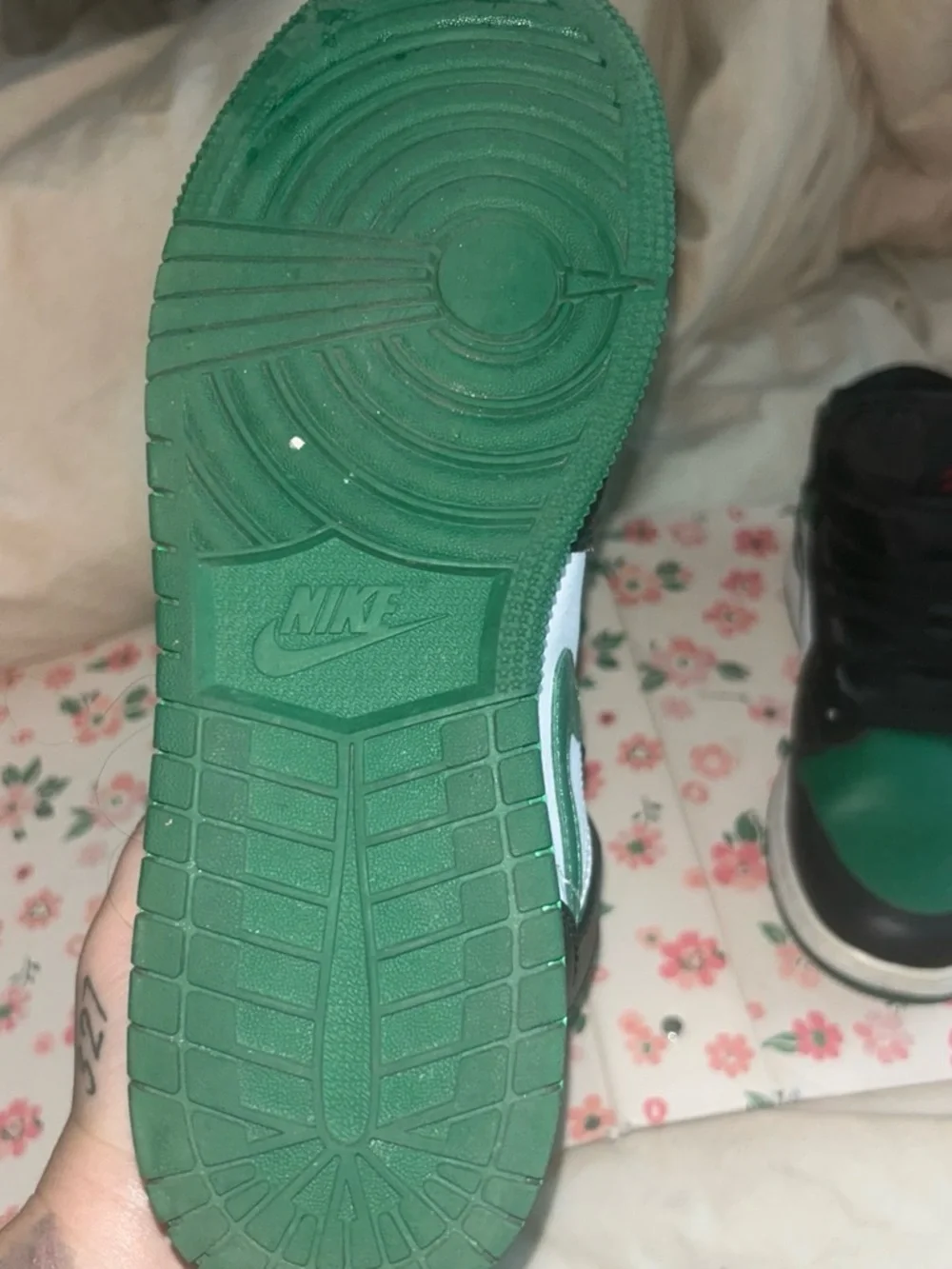 Jordan Kids Black and Green High-Top Sneakers with Red Jumpman